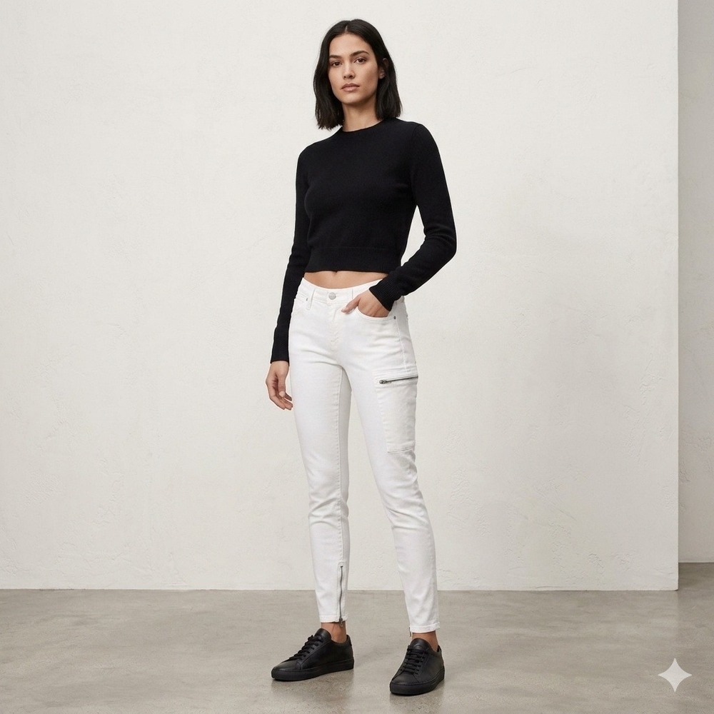 Helmut Lang Moto Cargo Zipper Jeans Skinny Ankle Zip White‎ Size 28